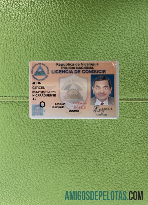 Carteira de motorista da Nicarágua 2019 presente fotolook frente exemplo